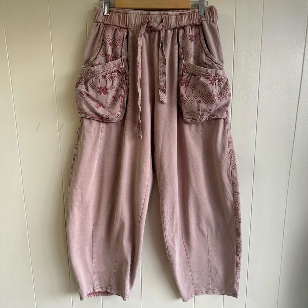 easel Dusty Rose Embroidered Track Pants - Picture 5 of 7